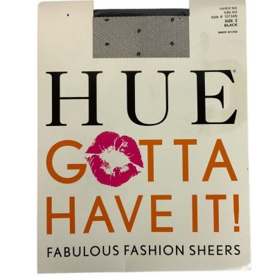 HUE Gotta Have It Control Top Sheer Patterned Tights Size 2 Medium Black Dot